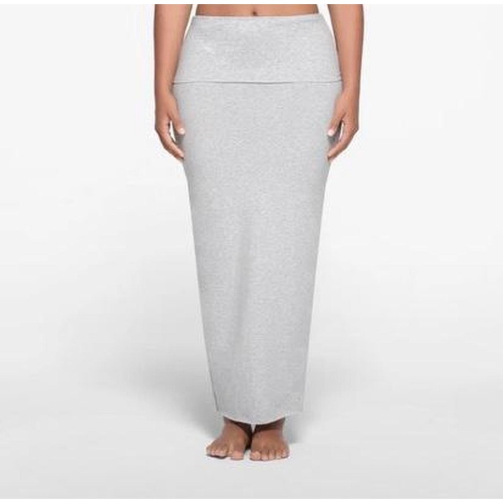 Skims Cotton Maxi Skirt Heather Grey Foldover Waist 4X NEW